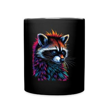 Raccoon Motif Animal Lover Art Artwork - Full Colour Mug - black - Front