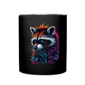 Raccoon Motif Animal Lover Art Artwork - Full Colour Mug - black - Front