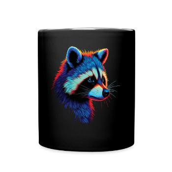 Raccoon Motif Animal Lover Art Artwork - Full Colour Mug - black - Front