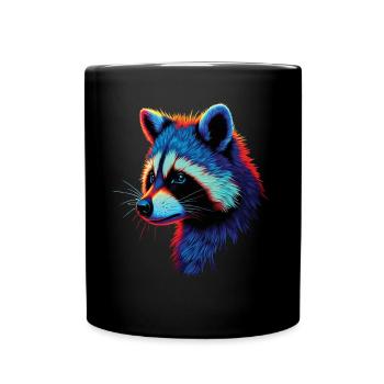 Raccoon Motif Animal Lover Art Artwork - Full Colour Mug - black - Front