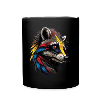 Raccoon Motif Animal Lover Art Artwork - Full Colour Mug - black - Front
