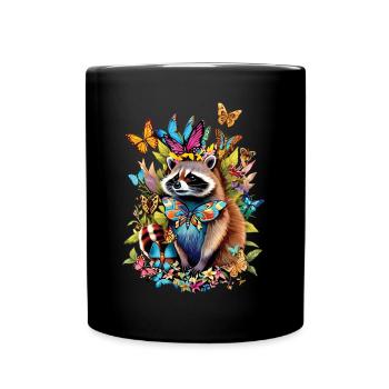 Raccoon Motif Animal Lover Art Artwork - Full Colour Mug - black - Front