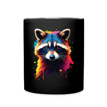 Raccoon Motif Animal Lover Art Artwork - Full Colour Mug - black - Front