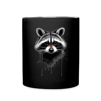 Raccoon Motif Animal Lover Art Artwork - Full Colour Mug - black - Front