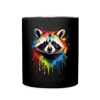 Raccoon Motif Animal Lover Art Artwork - Full Colour Mug - black - Front