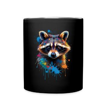 Raccoon Motif Animal Lover Art Artwork - Full Colour Mug - black - Front