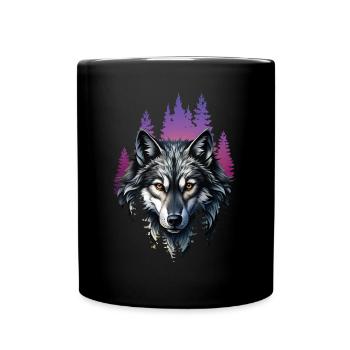 Wolf Liebhaber Wildtier Kunst Wolf Bunt Tier - Tasse einfarbig - Schwarz - Vorne