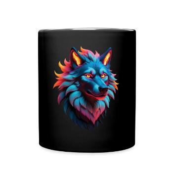 Wolf Liebhaber Wildtier Kunst Wolf Bunt Tier - Tasse einfarbig - Schwarz - Vorne