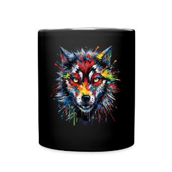 Wolf Liebhaber Wildtier Kunst Wolf Bunt Tier - Tasse einfarbig - Schwarz - Vorne