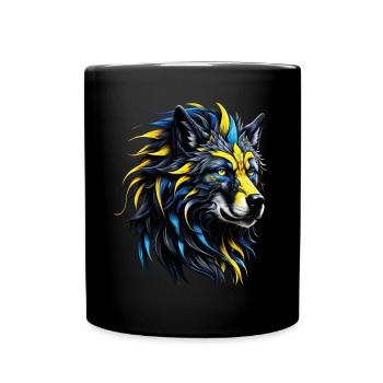 Wolf Liebhaber Wildtier Kunst Wolf Bunt Tier - Tasse einfarbig - Schwarz - Vorne