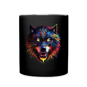Wolf Liebhaber Wildtier Kunst Wolf Bunt Tier - Tasse einfarbig - Schwarz - Vorne