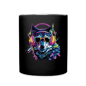 Wolf Liebhaber Wildtier Kunst Wolf Bunt Tier - Tasse einfarbig - Schwarz - Vorne