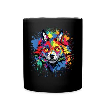 Wolf Liebhaber Wildtier Kunst Wolf Bunt Tier - Tasse einfarbig - Schwarz - Vorne