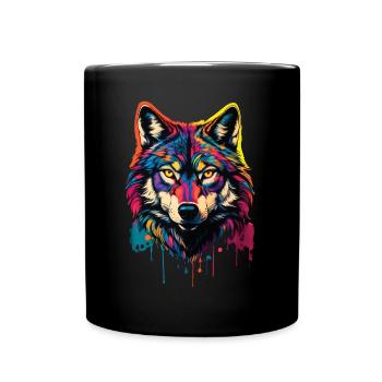 Wolf Liebhaber Wildtier Kunst Wolf Bunt Tier - Tasse einfarbig - Schwarz - Vorne