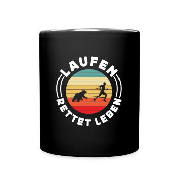 Laufen Rettet Leben - Retro Lustige Sportler - Tasse einfarbig - Schwarz - Vorne