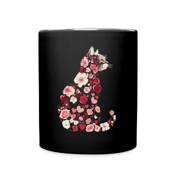 Blumen Katze für Katzen Besitzer und Valentinstag - Tasse einfarbig - Schwarz - Vorne
