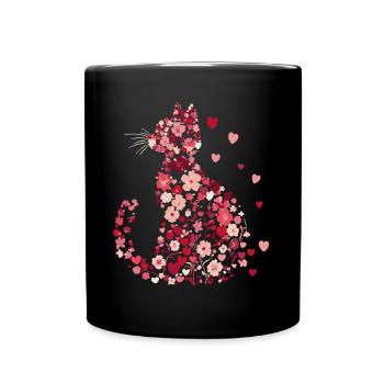 Blumen Katze für Katzen Besitzer und Valentinstag - Tasse einfarbig - Schwarz - Vorne