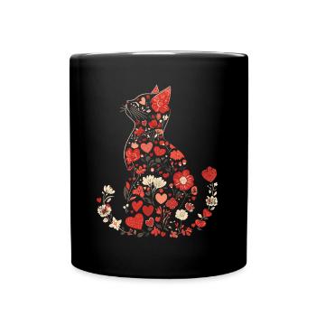 Blumen Katze für Katzen Besitzer und Valentinstag - Tasse einfarbig - Schwarz - Vorne