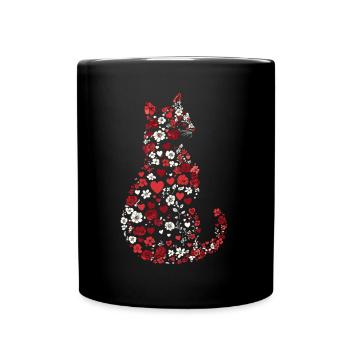Blumen Katze für Katzen Besitzer und Valentinstag - Tasse einfarbig - Schwarz - Vorne