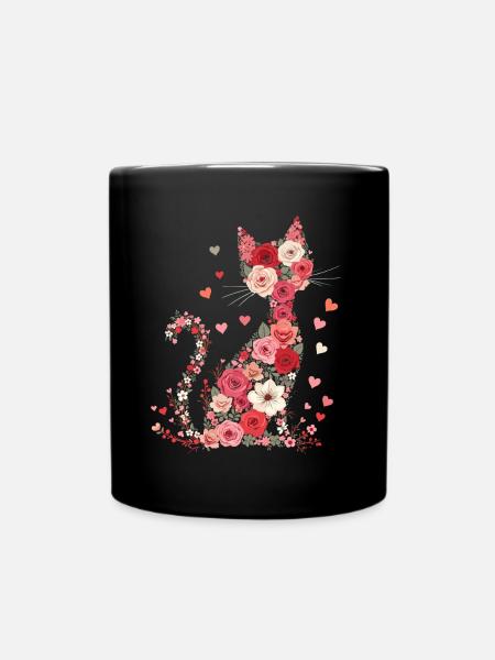 Blumen Katze für Katzen Besitzer und Valentinstag - Tasse einfarbig - Schwarz
