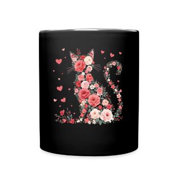 Blumen Katze für Katzen Besitzer und Valentinstag - Tasse einfarbig - Schwarz - Vorne