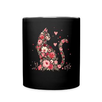 Blumen Katze für Katzen Besitzer und Valentinstag - Tasse einfarbig - Schwarz - Vorne