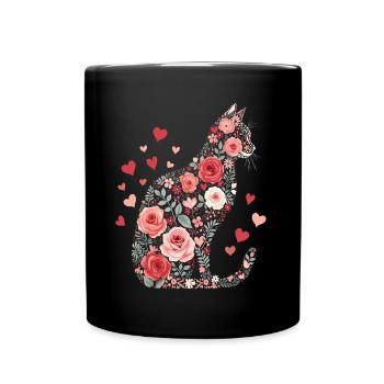 Blumen Katze für Katzen Besitzer und Valentinstag - Tasse einfarbig - Schwarz - Vorne