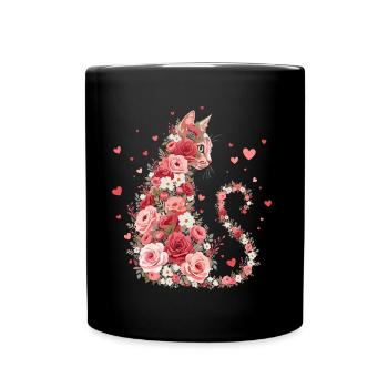 Blumen Katze für Katzen Besitzer und Valentinstag - Tasse einfarbig - Schwarz - Vorne