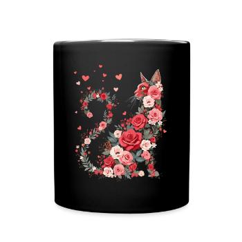 Blumen Katze für Katzen Besitzer und Valentinstag - Tasse einfarbig - Schwarz - Vorne