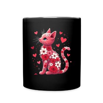 Blumen Katze für Katzen Besitzer und Valentinstag - Tasse einfarbig - Schwarz - Vorne