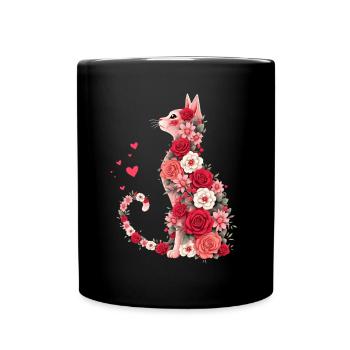 Blumen Katze für Katzen Besitzer und Valentinstag - Tasse einfarbig - Schwarz - Vorne
