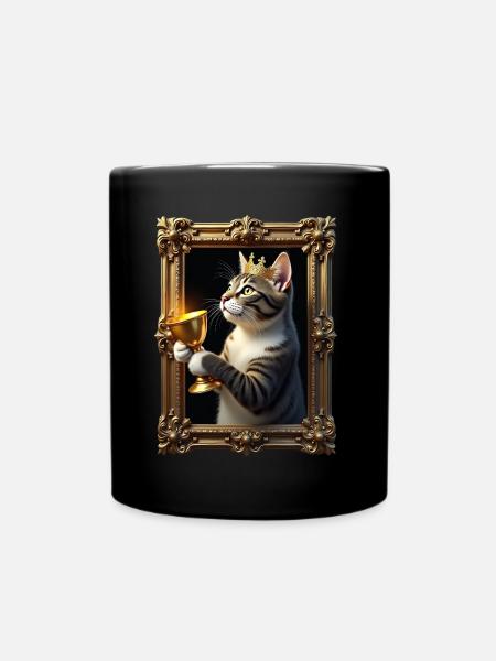 Mittelalter Katze im Bilderrahmen Kunst Krone - Tasse einfarbig - Schwarz