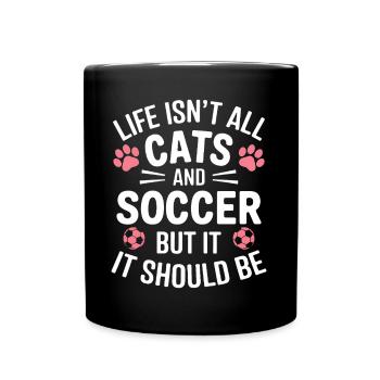 Fußball Spruch Katze Lustige Fussballer Geschenk - Tasse einfarbig - Schwarz - Vorne