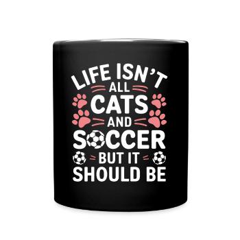 Fußball Spruch Katze Lustige Fussballer Geschenk - Tasse einfarbig - Schwarz - Vorne