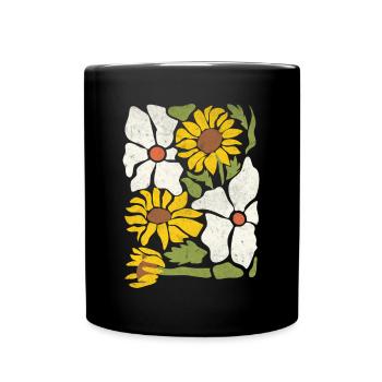 Boho Wildblumen mit Sonnenblumen und Gänseblümchen - Tasse einfarbig - Schwarz - Vorne