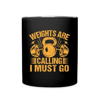Fitness Motivation Bodybuilder Weights Are Calling - Full Colour Mug - black - Front