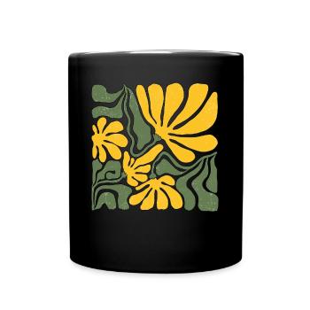 Abstrakte gelbe und grüne Blumenkunst - Tasse einfarbig - Schwarz - Vorne