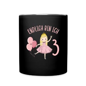 Prinzessin Geburtstagshirt Endlich 3 Jahre Mädchen - Tasse einfarbig - Schwarz - Vorne