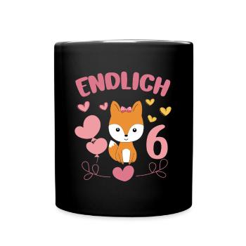 Finally 6 Years Girl Birthday Shirt Fox - Full Colour Mug - black - Front