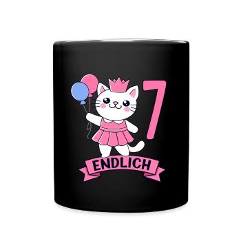 Cat Birthday Motif Finally 7 Years Girl - Full Colour Mug - black - Front