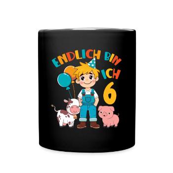 6 Years Farmer Finally 6 Boy Birthday Motif - Full Colour Mug - black - Front