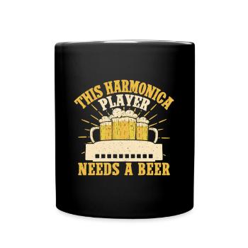 Funny Harmonica Player Needs A Beer Harmonica - Tasse einfarbig - Schwarz - Vorne