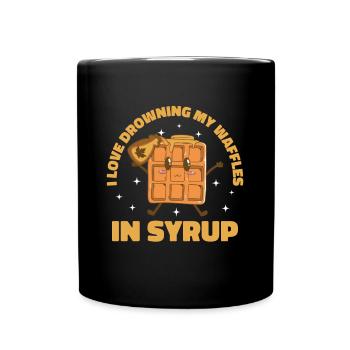 Waffle & Waffle Chef Design Drowning Waffles - Full Colour Mug - black - Front