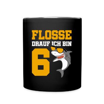 6 Years Shark Birthday Motif Boys Gift - Full Colour Mug - black - Front