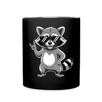 Retro Raccoon Rock Music Gift Men Kids - Full Colour Mug - black - Front