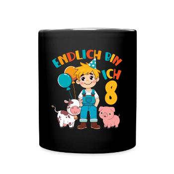 8 Years Farmer Finally 8 Boy Birthday Motif - Full Colour Mug - black - Front