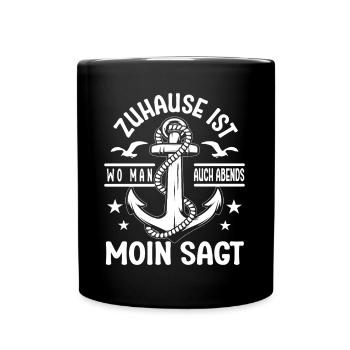 Northern Lights North Sea is where you say hello even in the evening - Full Colour Mug - black - Front
