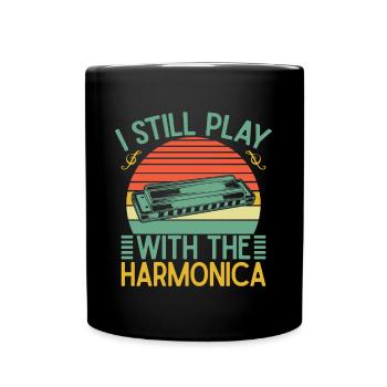 drôle d’harmoniciste jouer encore avec de l’harmonica - Mug uni - noir - Devant