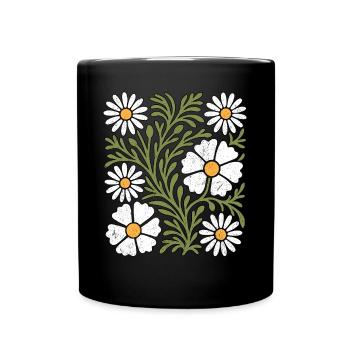 Boho Gänseblümchen - Tasse einfarbig - Schwarz - Vorne