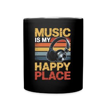 Music My Happy Place Music Lover DJ Headphones - Full Colour Mug - black - Front